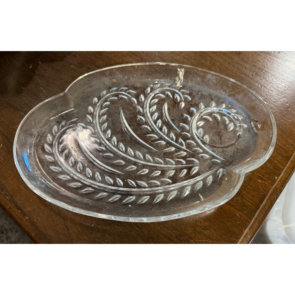 Vintage Federal Glass Homestead Snack Trays Wheat Pattern 10.25" Oval No Cups